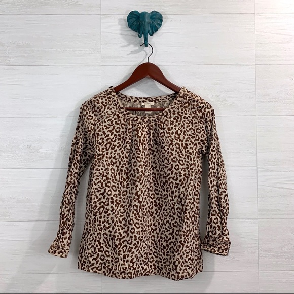 J. Crew Tops - J Crew 100% Linen Leopard Print Blouse